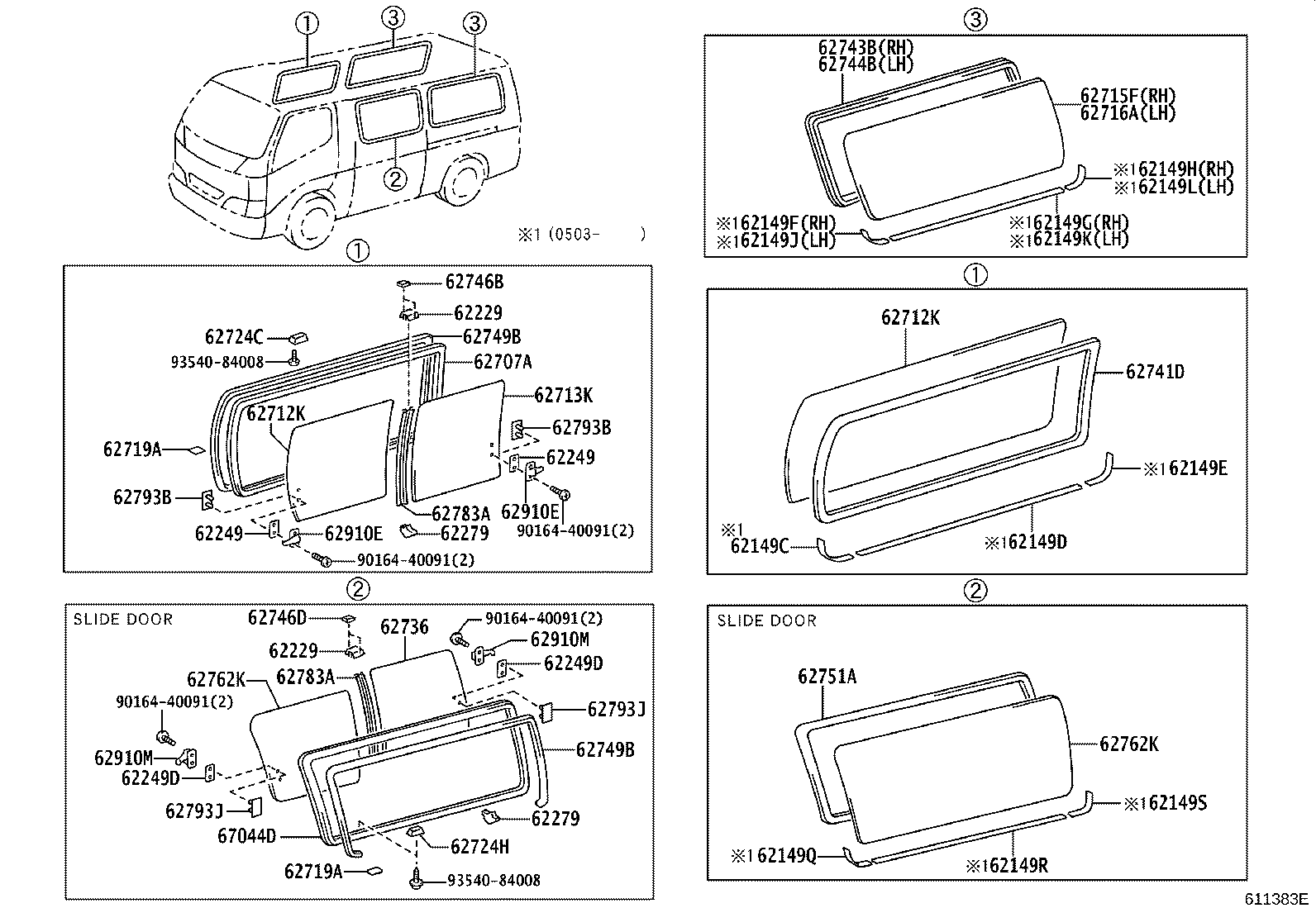 62713-25010 GLASS, SIDE WINDOW, REAR RH product image