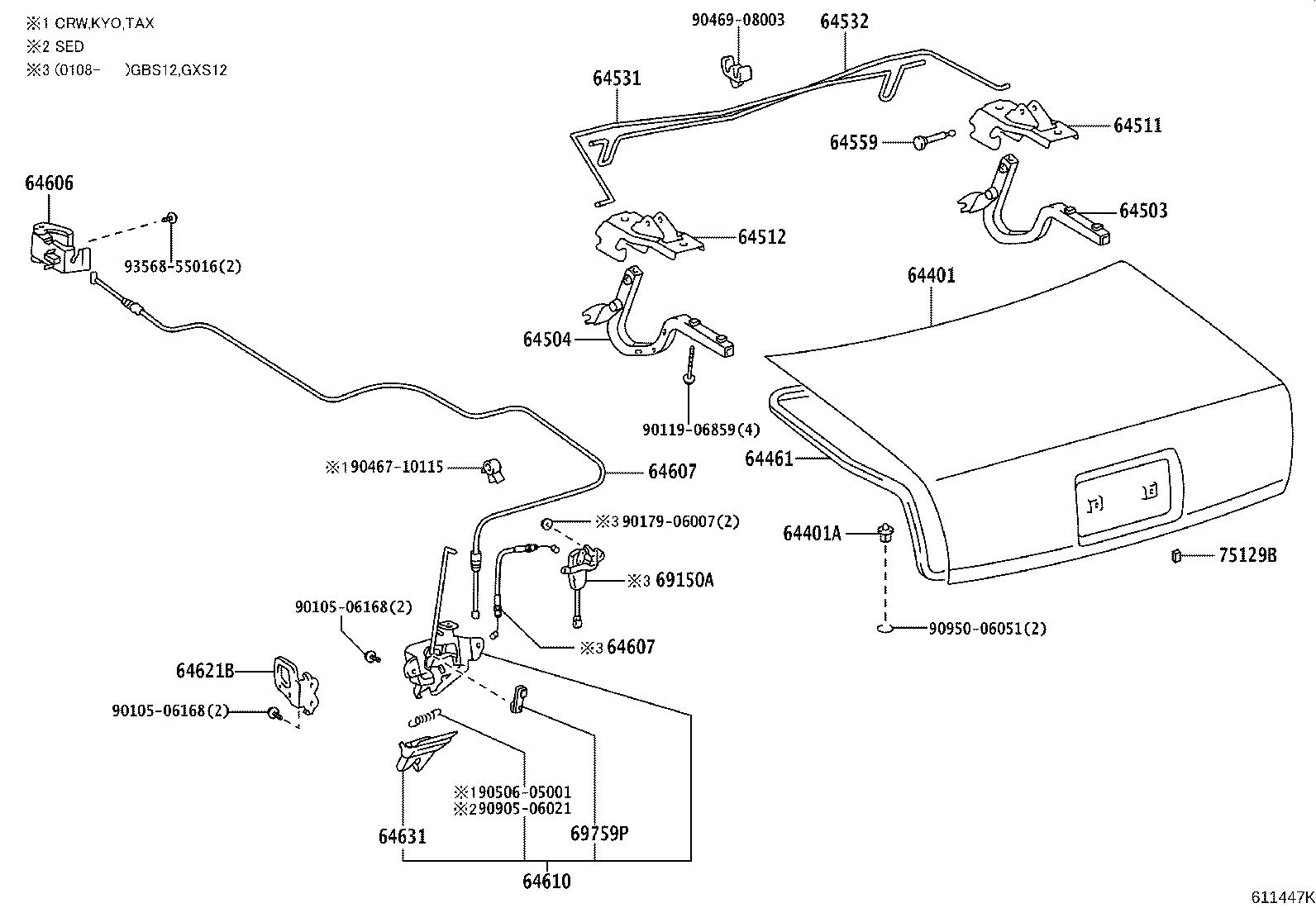 64607-43022 CABLE SUB-ASSY, LUGGAGE DOOR LOCK CONTROL product image