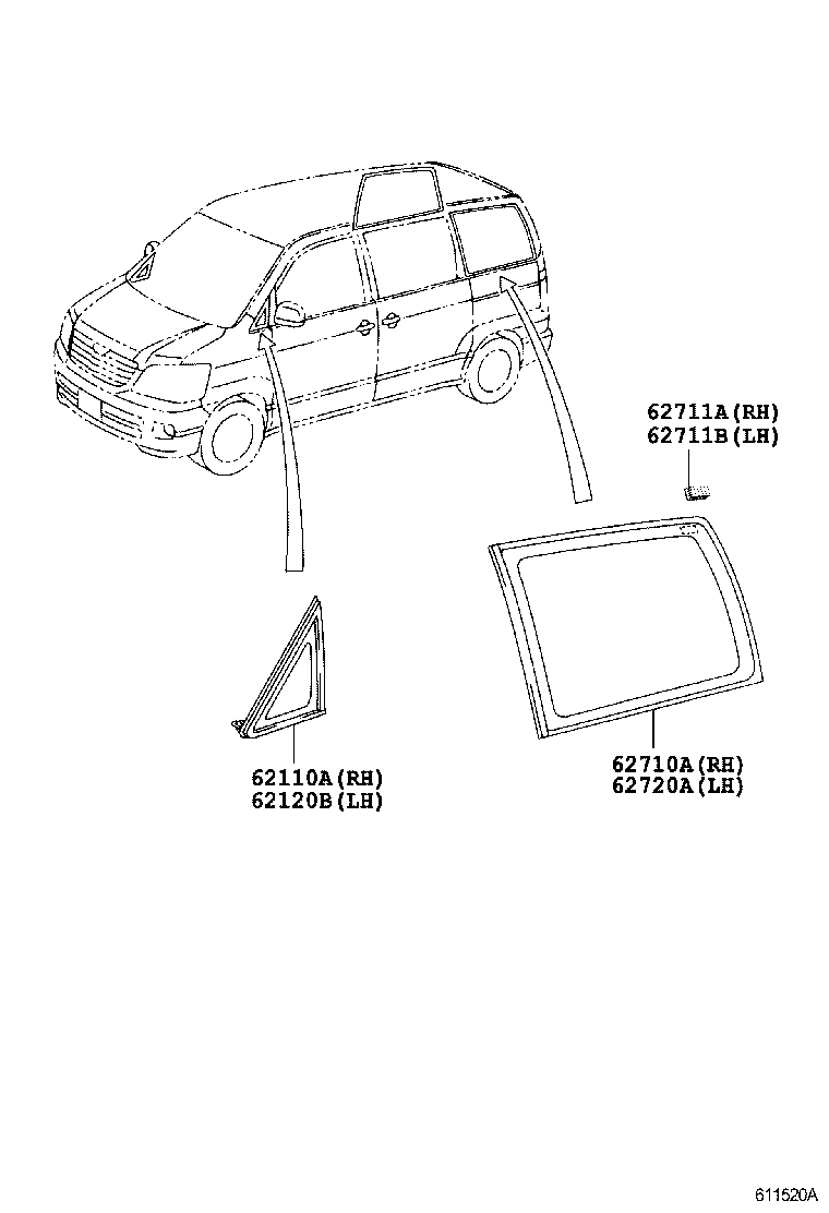 62720-28290 WINDOW ASSY, QUARTER, LH product image