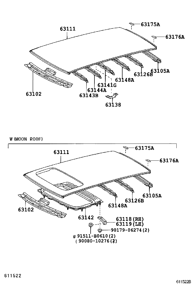 63102-13090 REINFORCEMENT SUB-ASSY, ROOF PANEL, FRONT product image