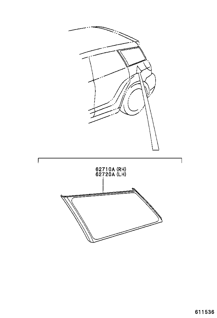 62710-02040 WINDOW ASSY, QUARTER, RH product image