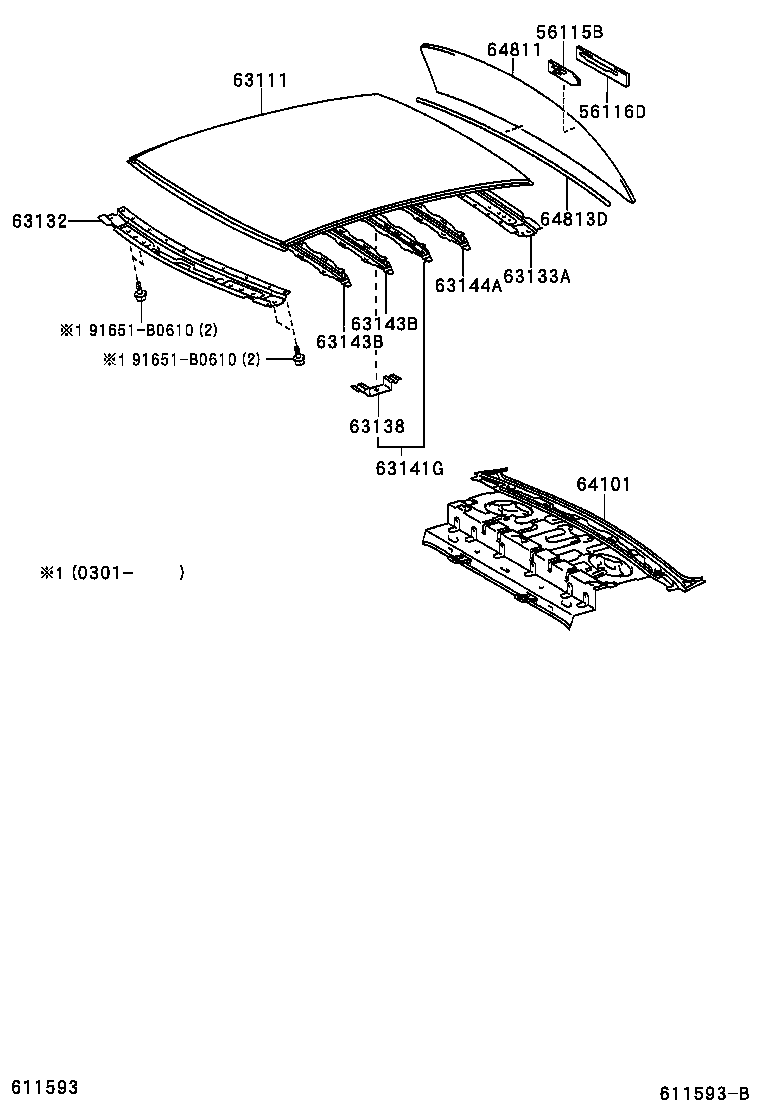 Toyota 63106-02010 REINFORCEMENT, ROOF PANEL, NO.1