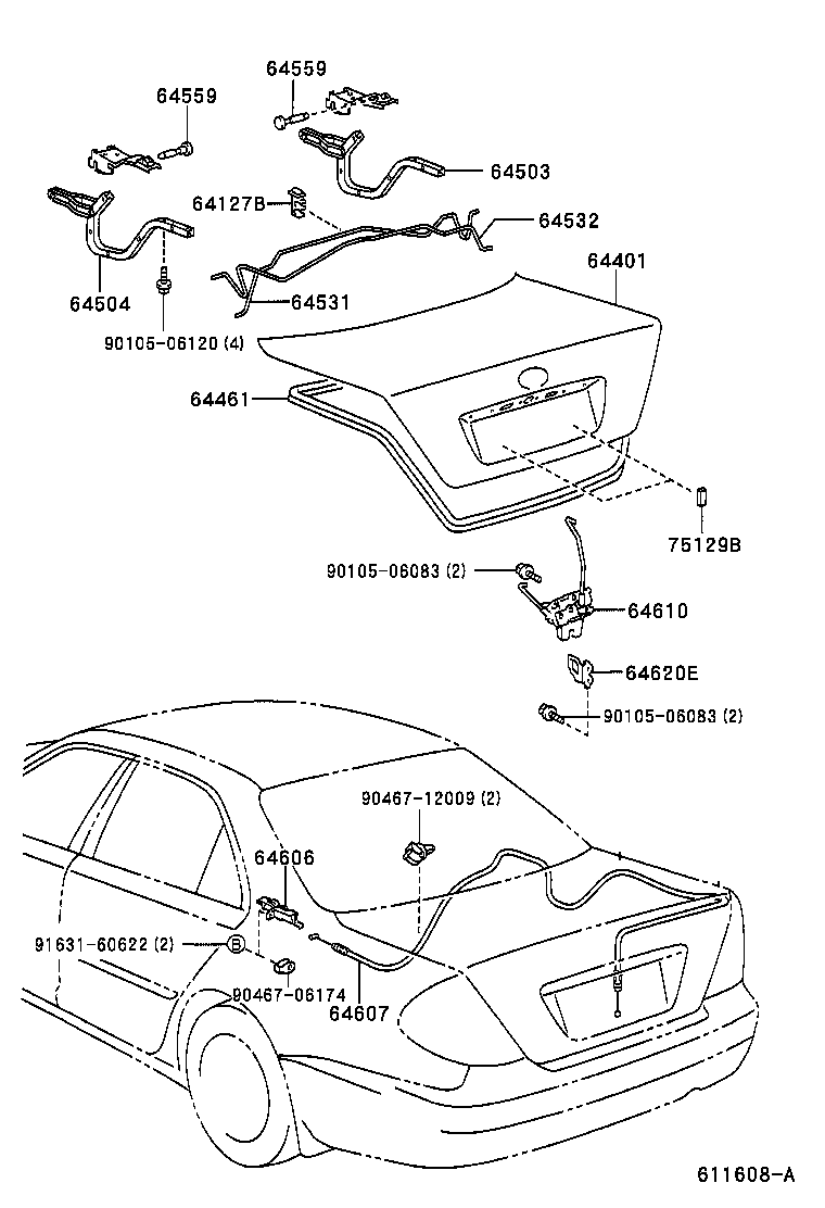 64531-YC060 BAR, LUGGAGE DOOR HINGE TORSION, RH product image