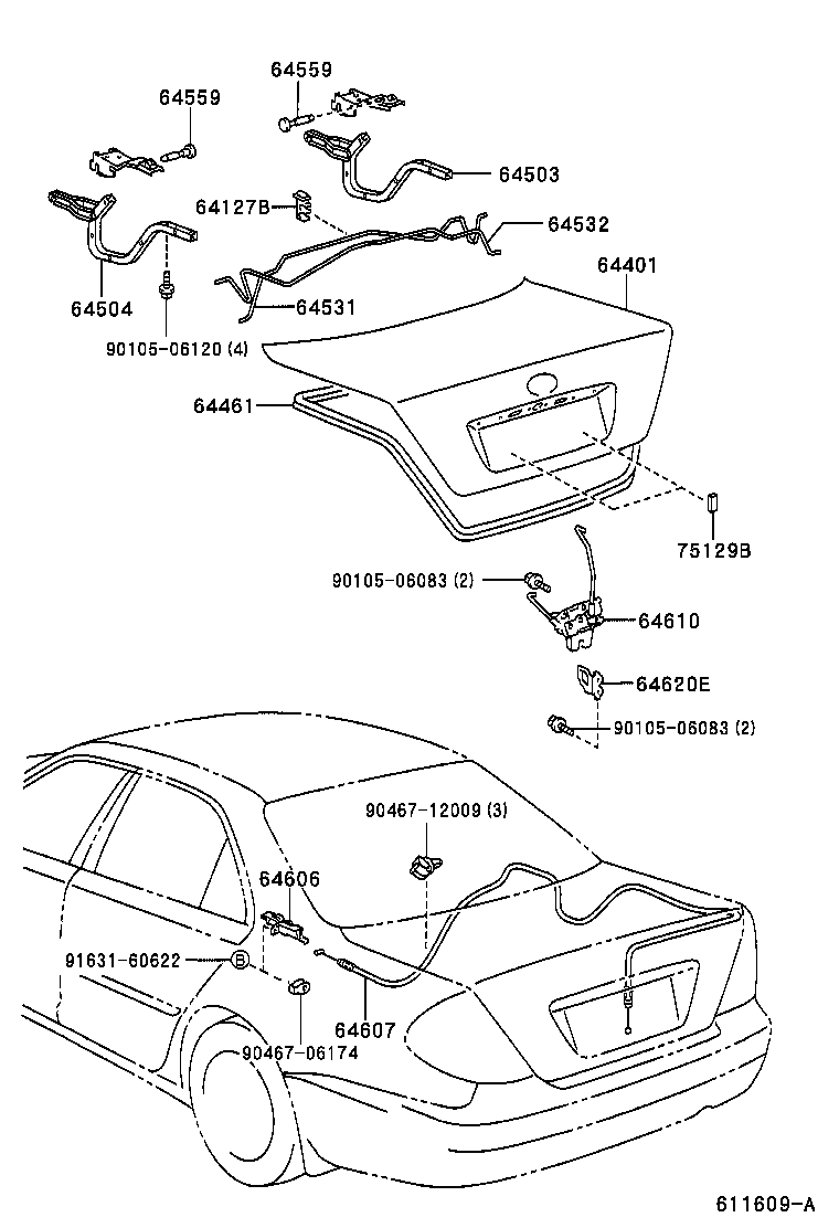 64531-YC060 BAR, LUGGAGE DOOR HINGE TORSION, RH product image