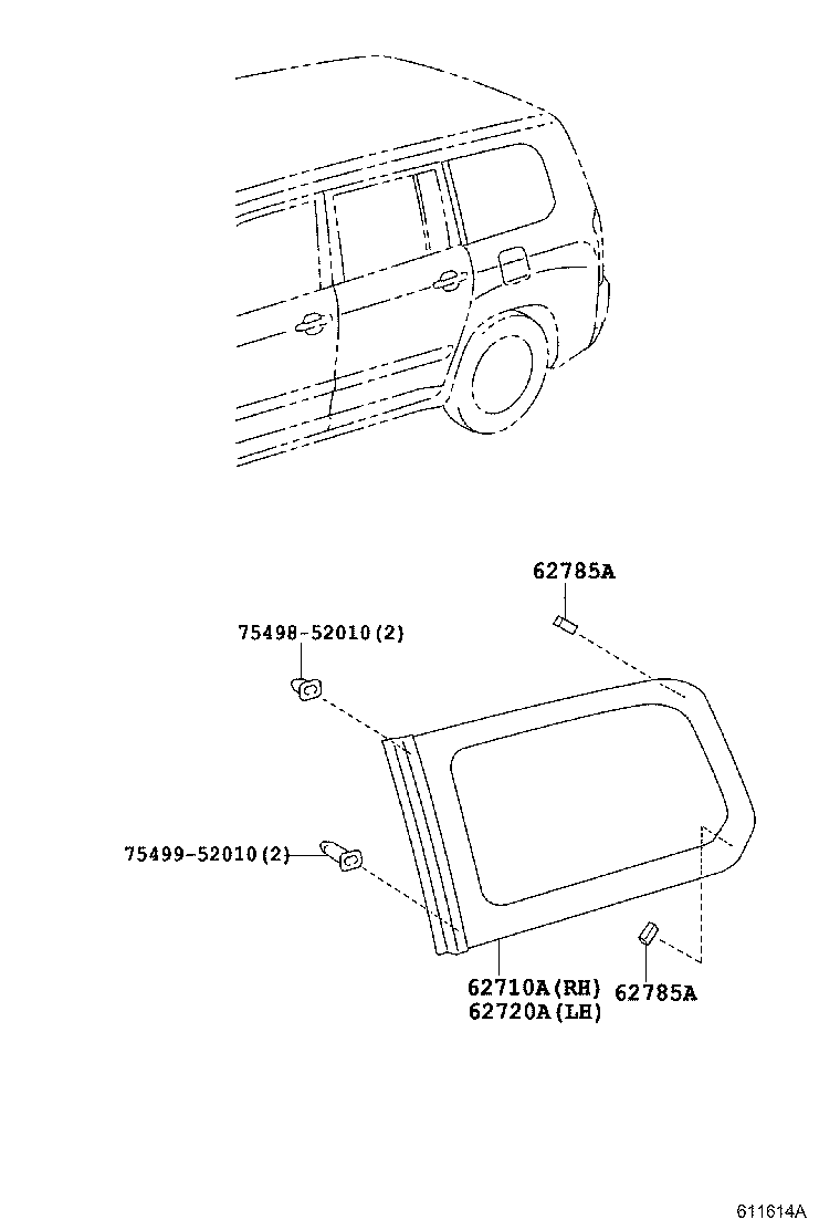 62720-52210 WINDOW ASSY, QUARTER, LH product image