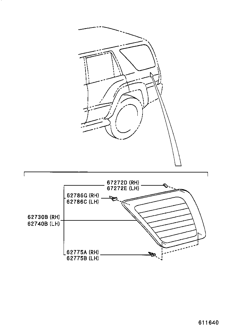 62740-35120 WINDOW ASSY, QUARTER, RR LH product image