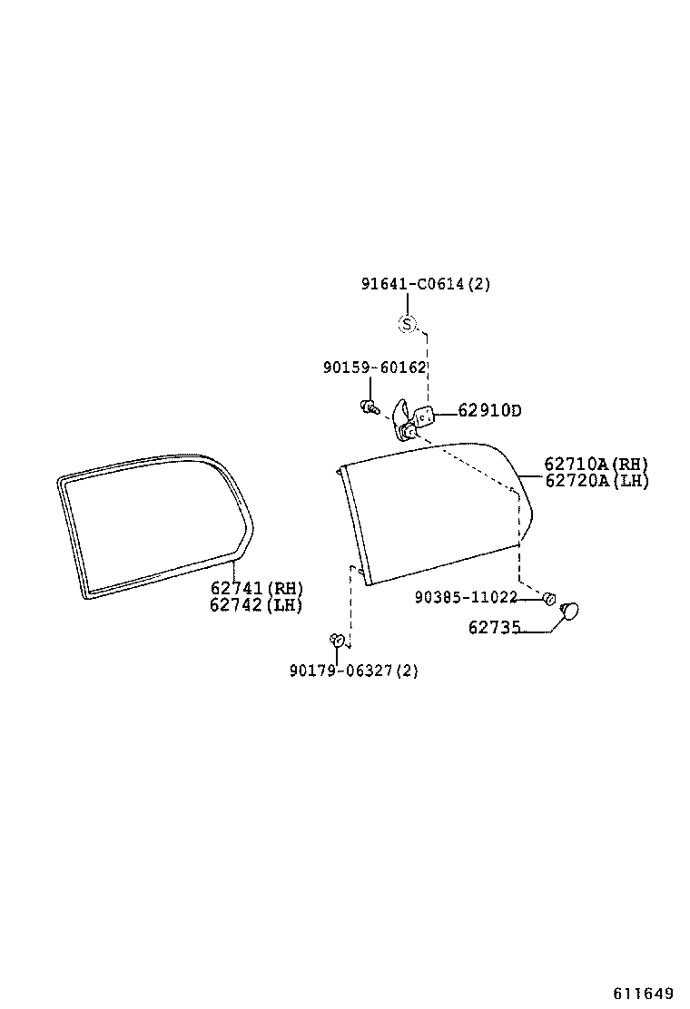 62720-0G030 WINDOW ASSY, QUARTER, LH product image