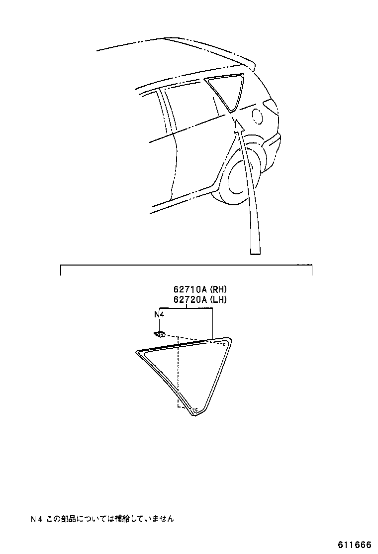 62710-21180 WINDOW ASSY, QUARTER, RH product image