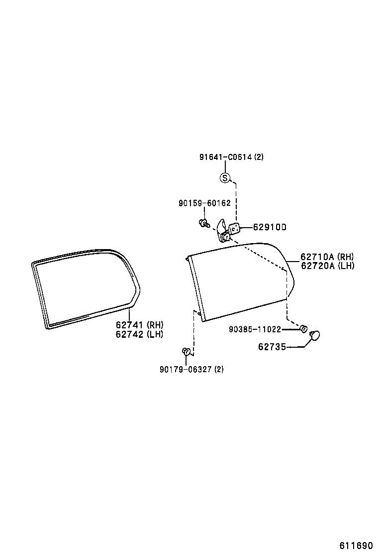 62720-60650 WINDOW ASSY, QUARTER, LH product image
