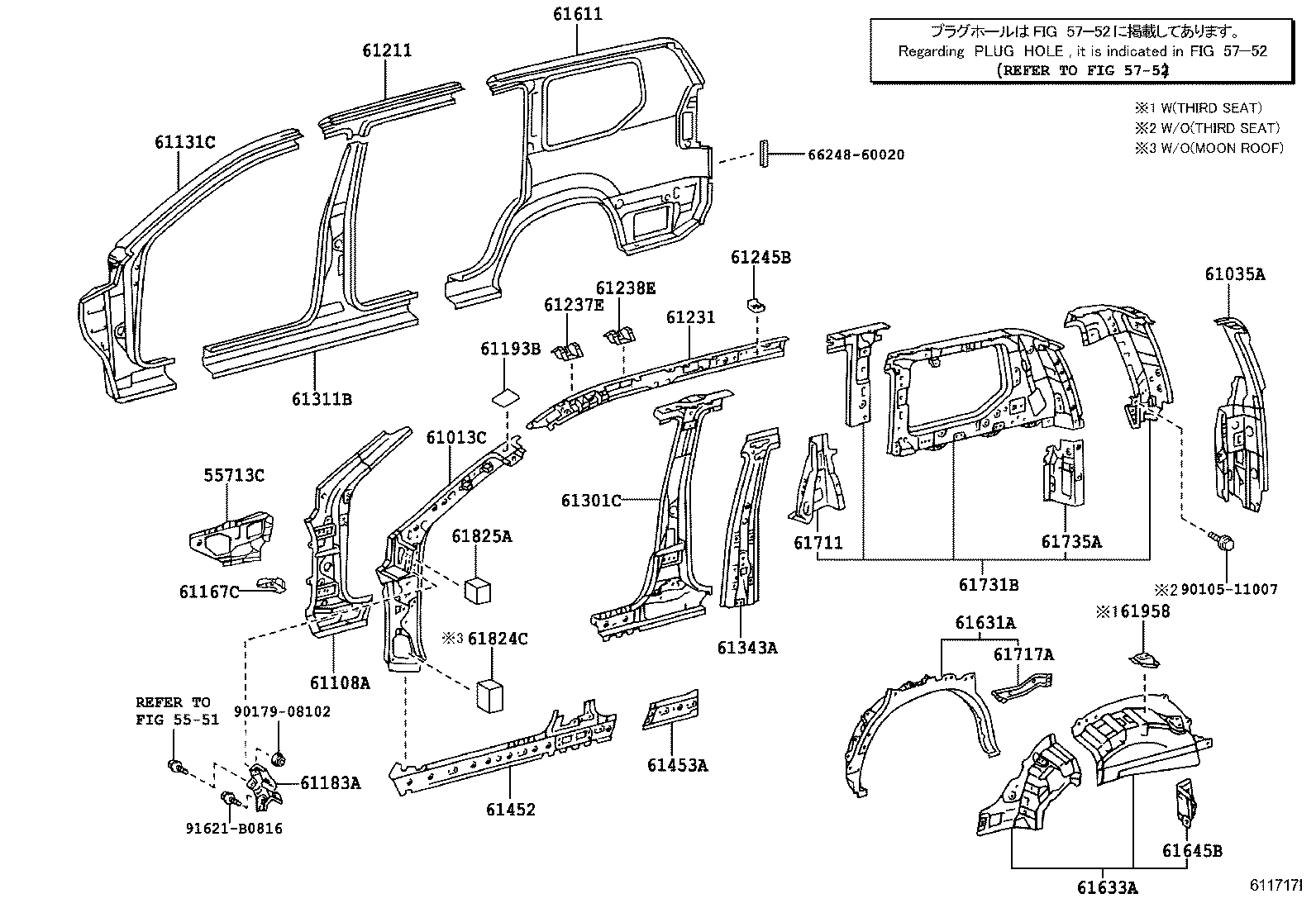 Toyota 61302-60900 PILLAR SUB-ASSY, CENTER BODY, OUTER LH