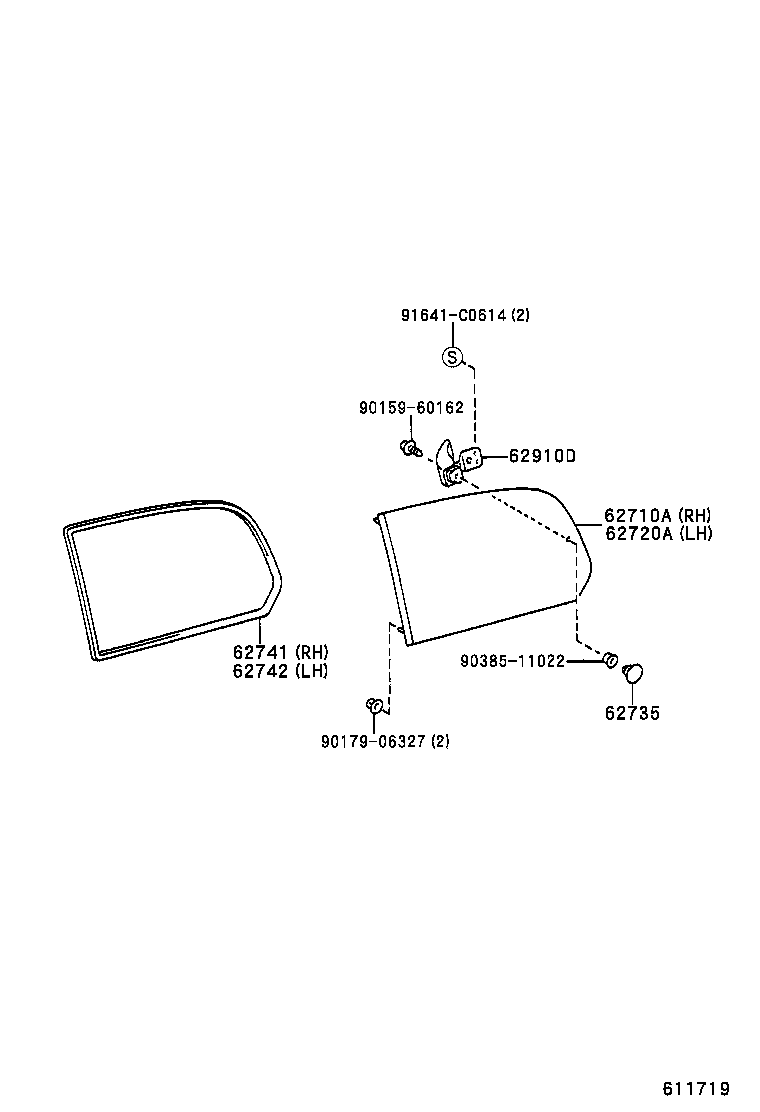 62720-60830 WINDOW ASSY, QUARTER, LH product image