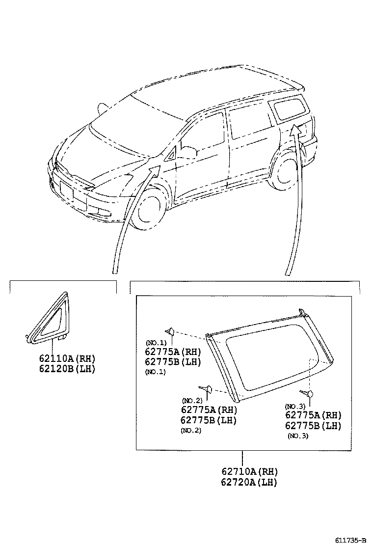 62775-68010 CLIP, QUARTER WINDOW product image