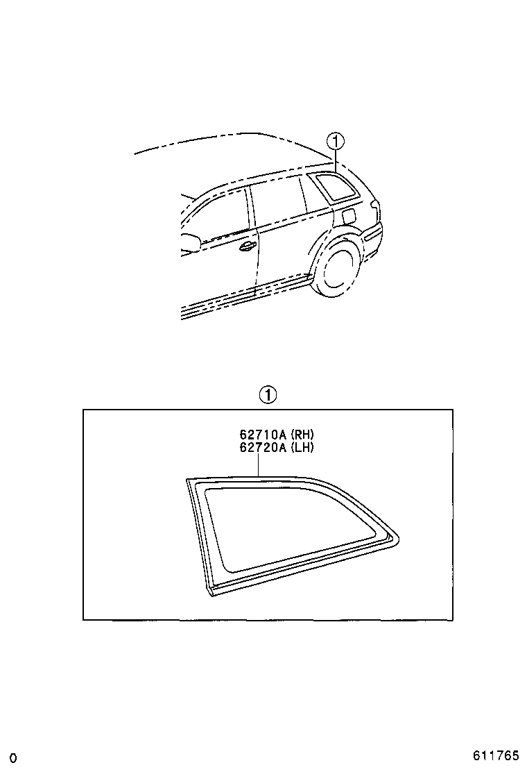 62720-05120 WINDOW ASSY, QUARTER, LH product image