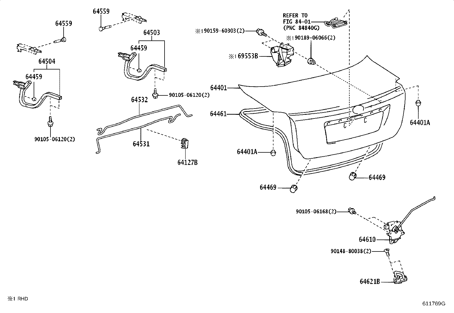 64503-05020 ARM SUB-ASSY, LUGGAGE COMPARTMENT DOOR HINGE, RH product image