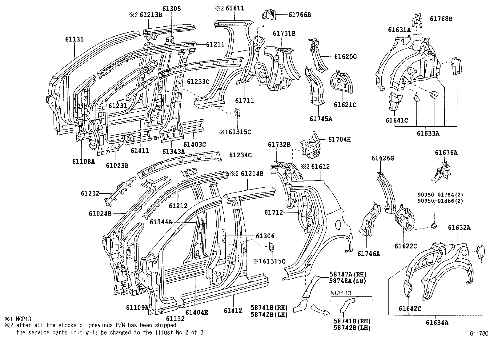 61815-32020 COVER, ROOF SIDE, INNER UPPER RH product image