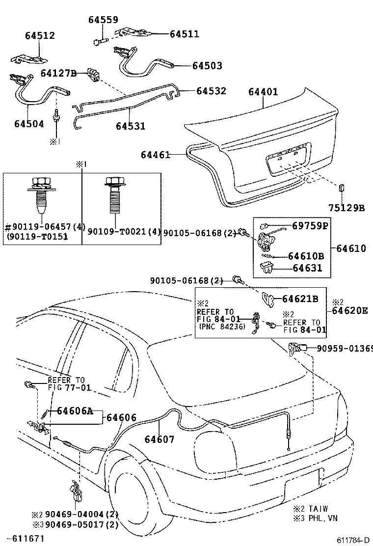 64606-02040 LEVER SUB-ASSY, LUGGAGE DOOR LOCK OPEN product image