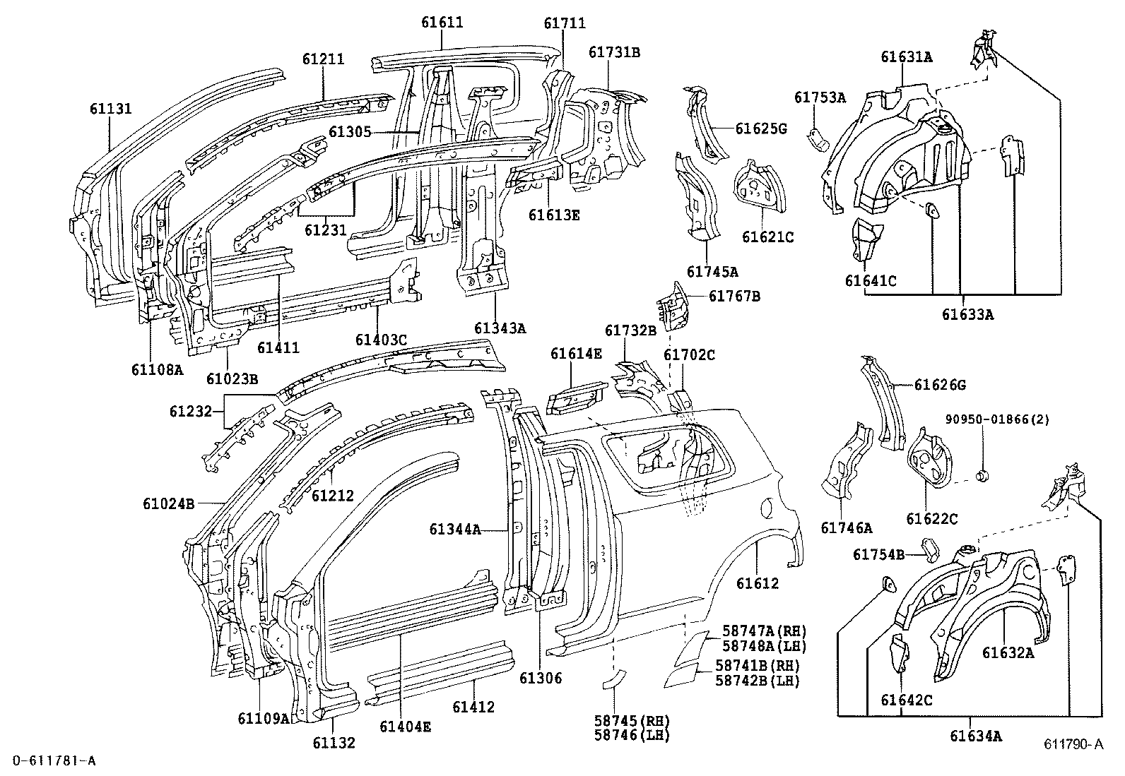 Toyota 61232-0D040 RAIL, ROOF SIDE, INNER LH