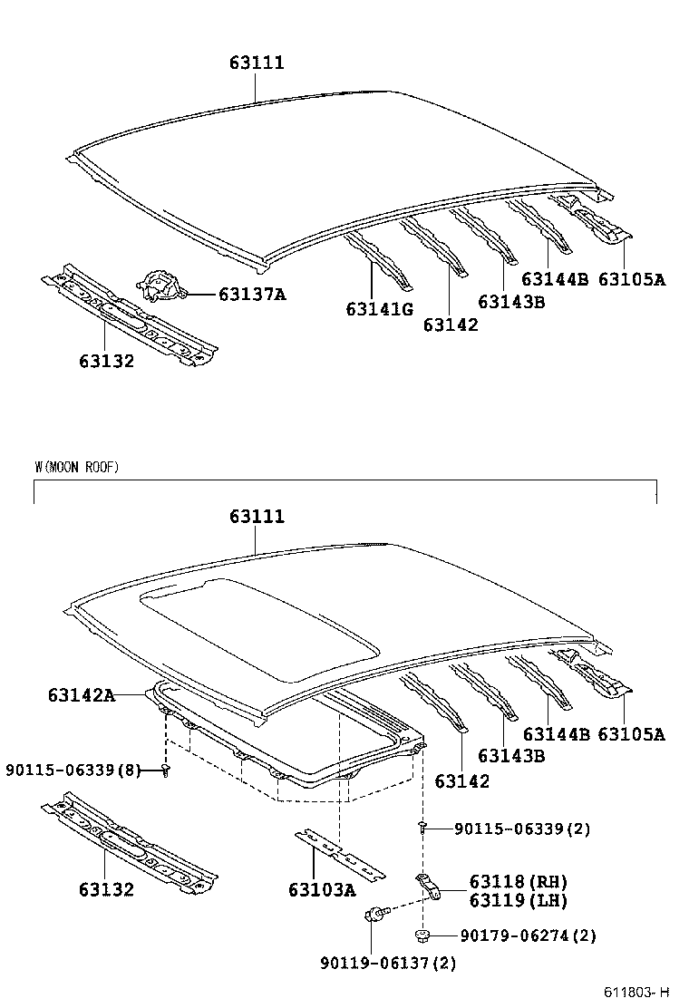 Toyota 63118-52040 SUPPORT, ROOF PANEL, RH