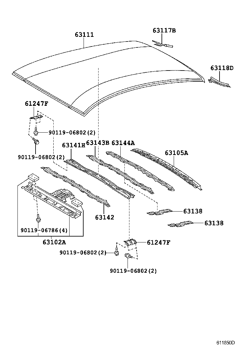 Toyota 63142-47010 REINFORCEMENT, ROOF PANEL, NO.2