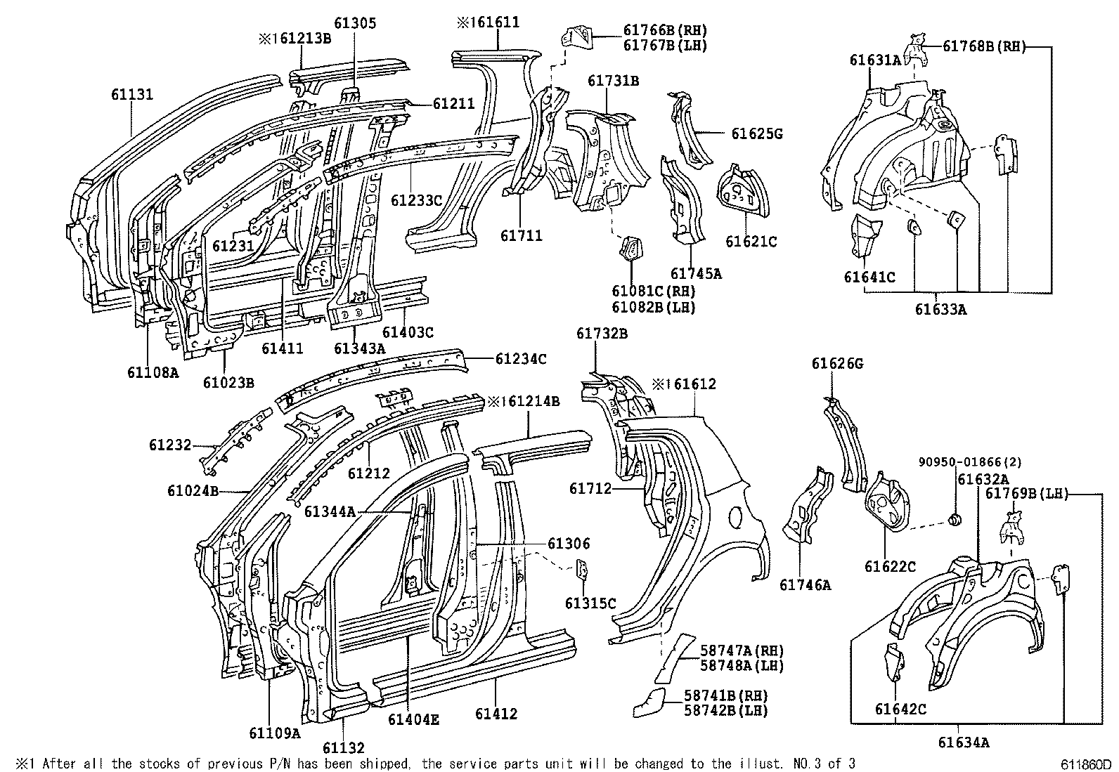 Toyota 61232-52260 RAIL, ROOF SIDE, INNER LH