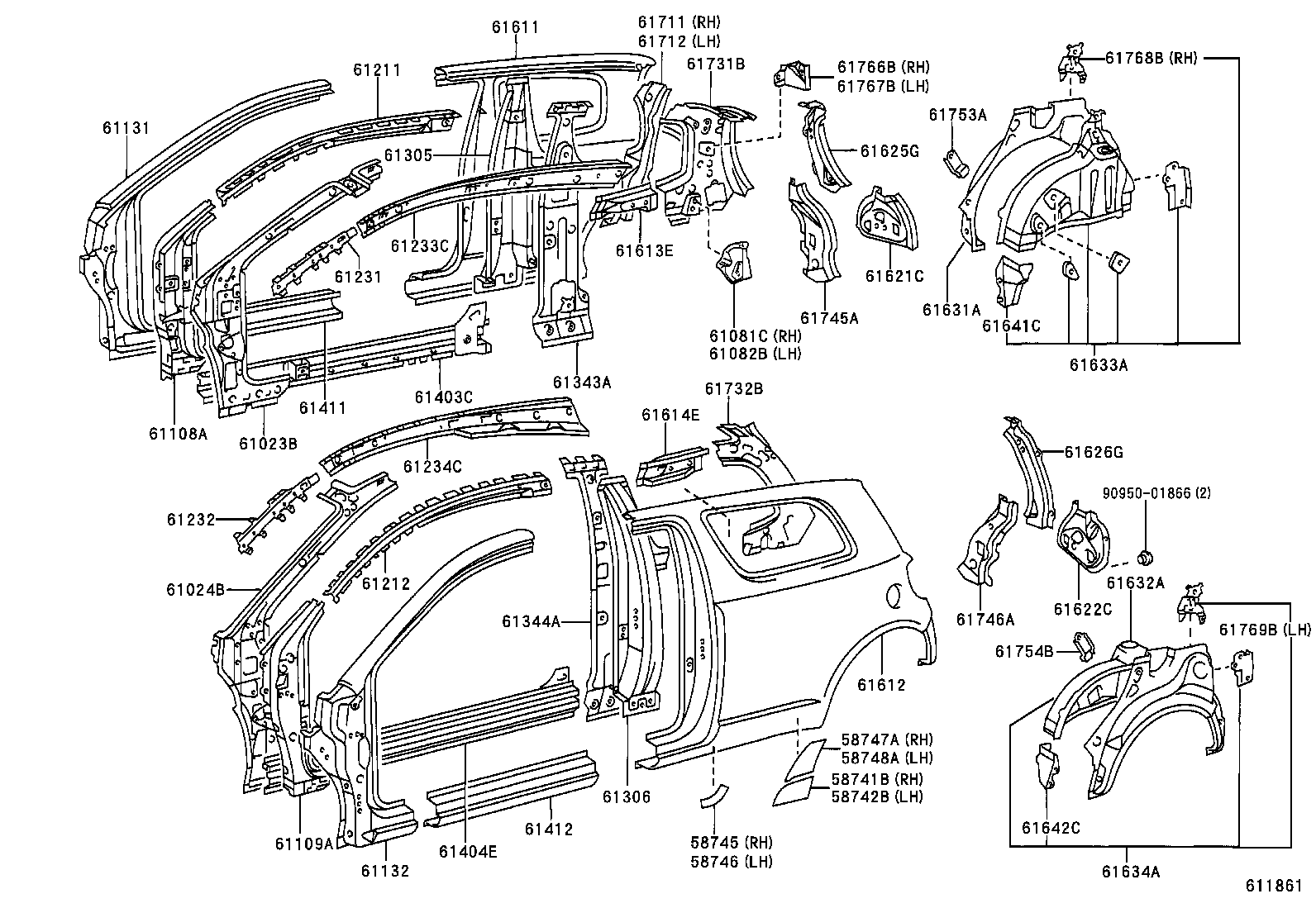 61082-52010 REINFORCE, ROOF SIDE, INNER LH product image