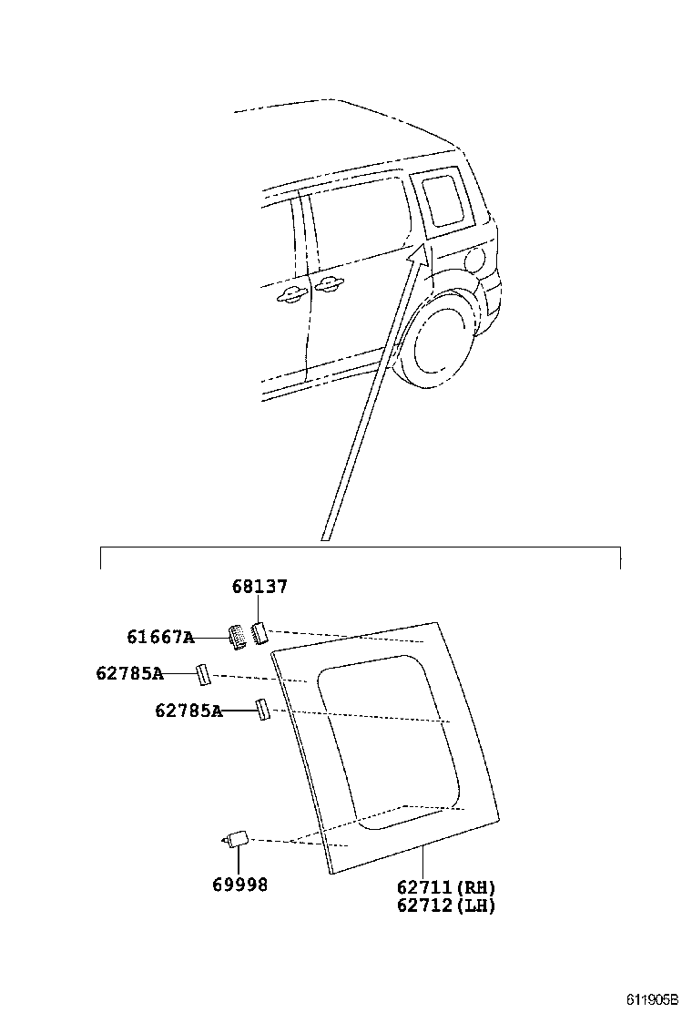 62711-52250 GLASS, QUARTER WINDOW, RH product image