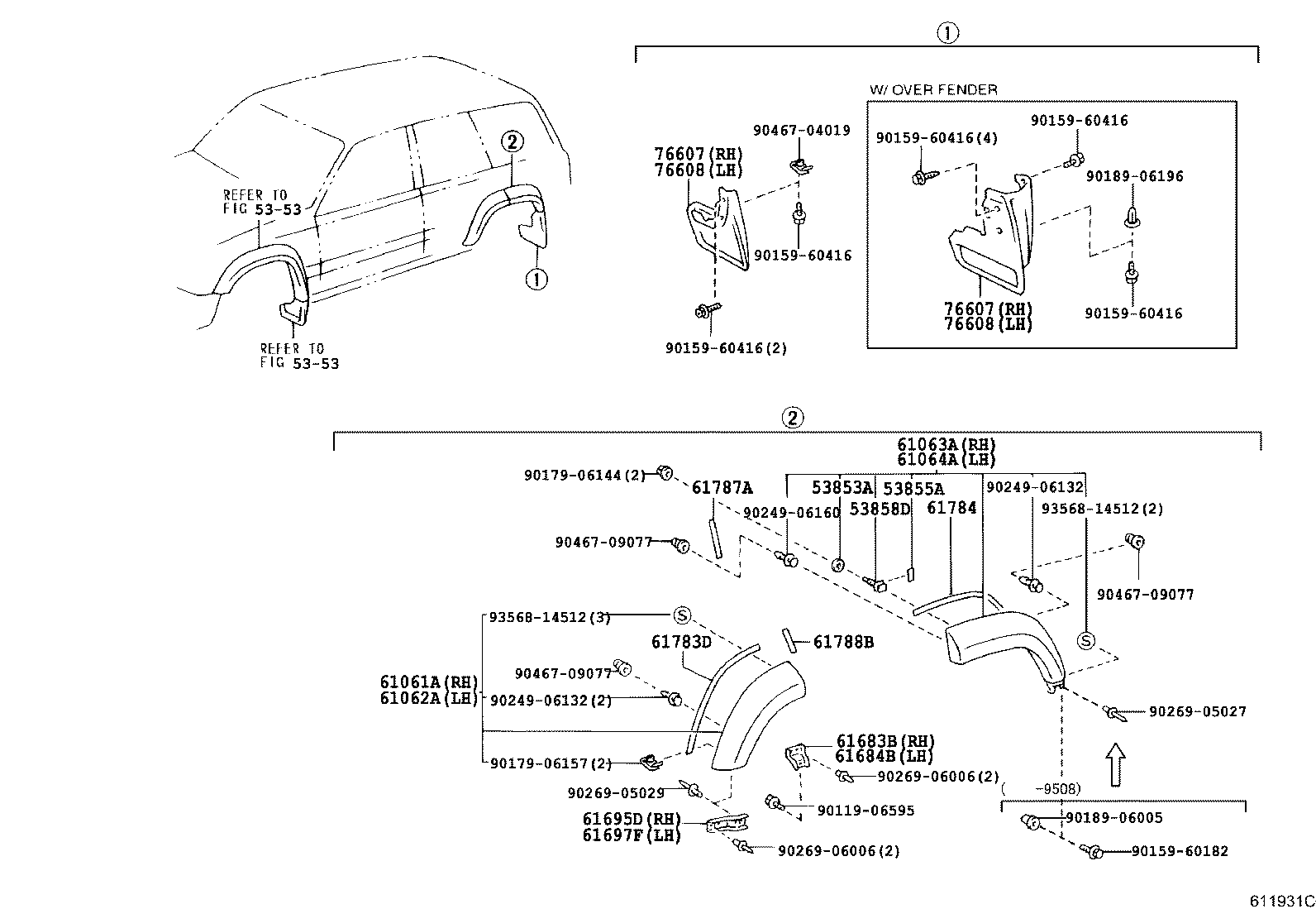 76608-60180 MUDGUARD SUB-ASSY, QUARTER PANEL, REAR LH product image