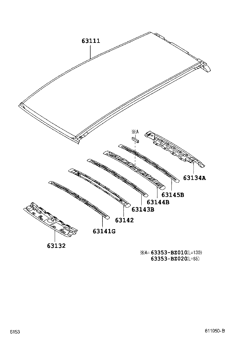 Toyota 63142-BZ110 REINFORCEMENT, ROOF PANEL, NO.2
