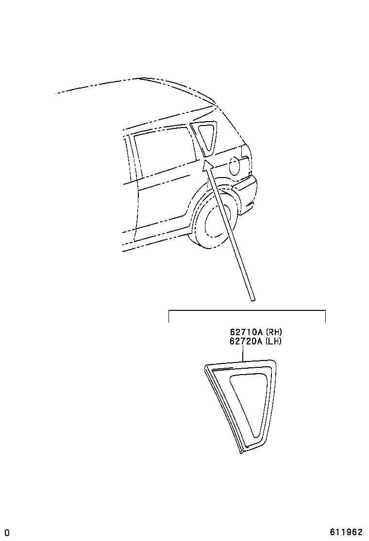 62720-0F020 WINDOW ASSY, QUARTER, LH product image