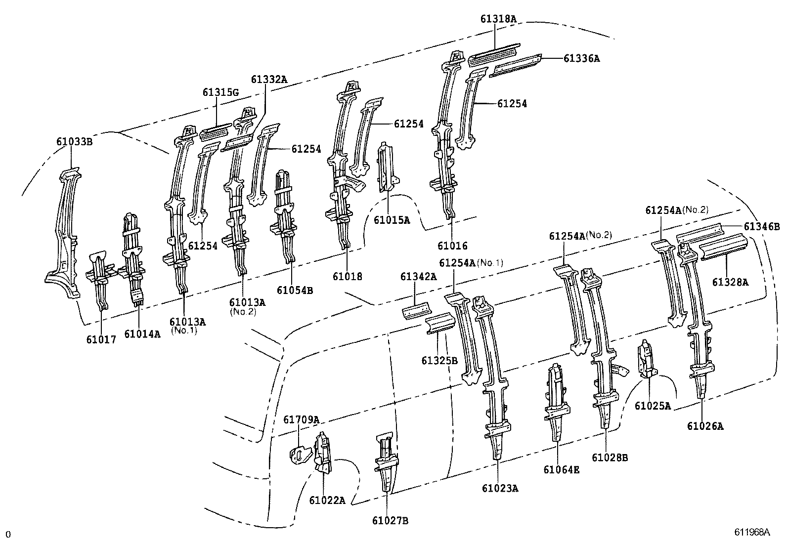 61013-36040 PILLAR SUB-ASSY, NO.3 RH product image