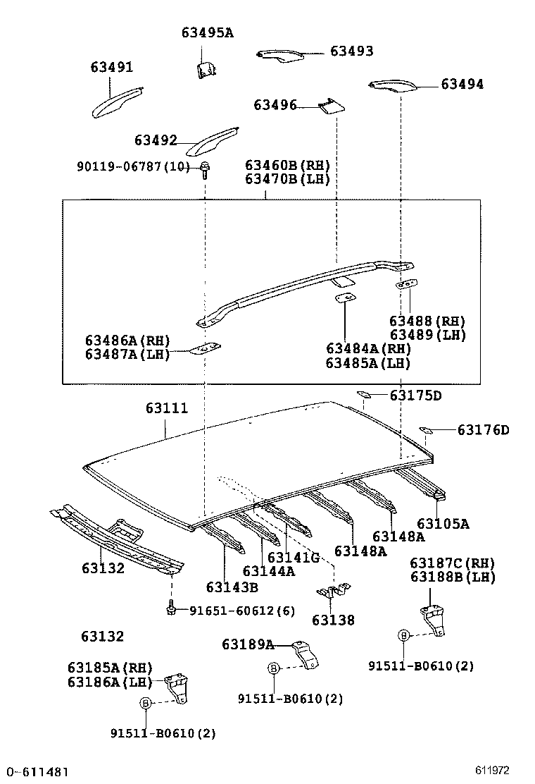 63133-12290 FRAME, BACK WINDOW, UPPER product image