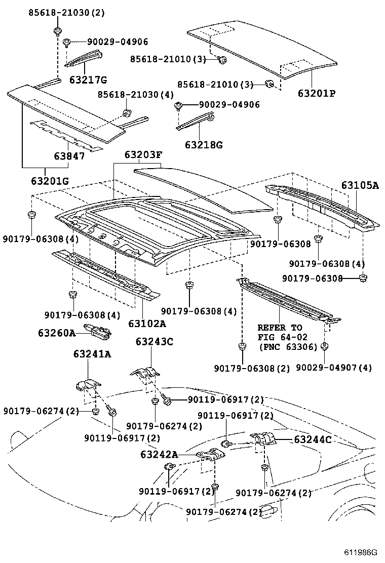 Toyota 63201-21150 GLASS SUB-ASSY, SLIDING ROOF