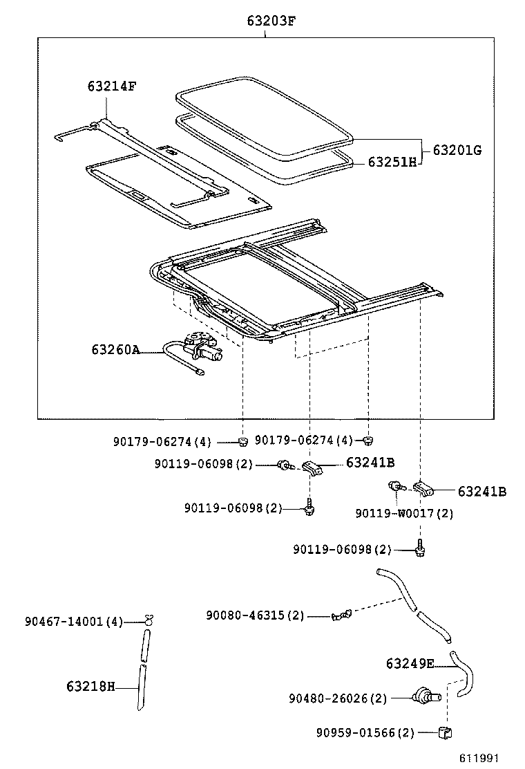 63102-13090 REINFORCEMENT SUB-ASSY, ROOF PANEL, FRONT product image