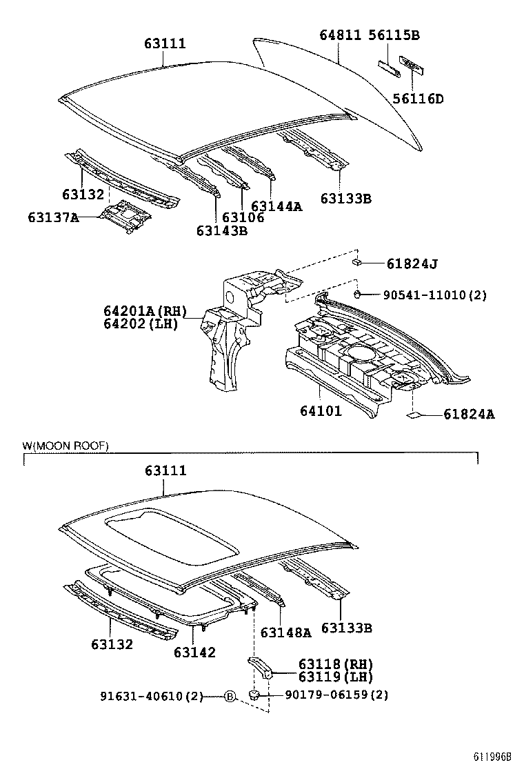 Toyota 63143-33070 REINFORCEMENT, ROOF PANEL, NO.3