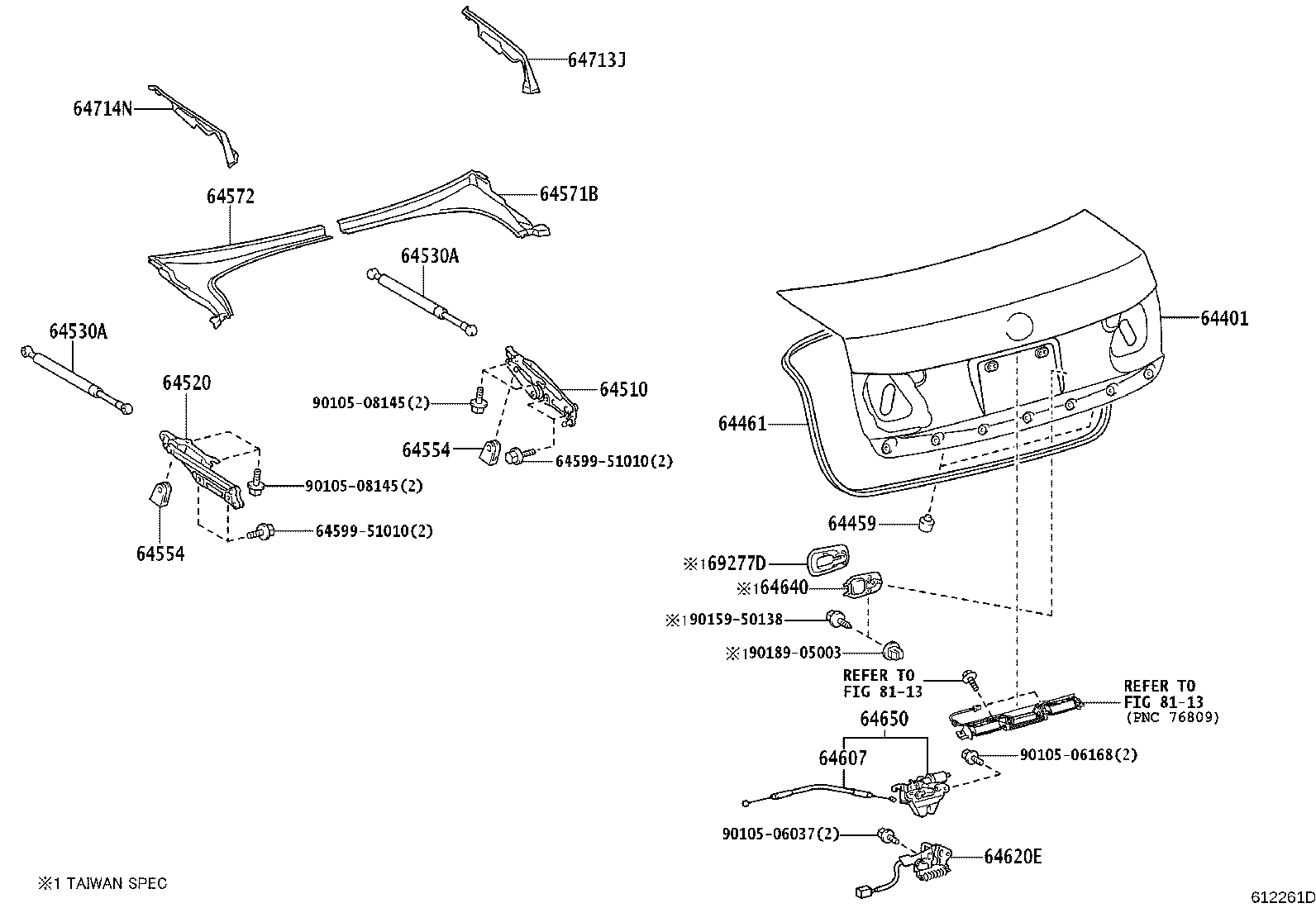 64520-30240 HINGE ASSY, LUGGAGE COMPARTMENT DOOR, LH product image