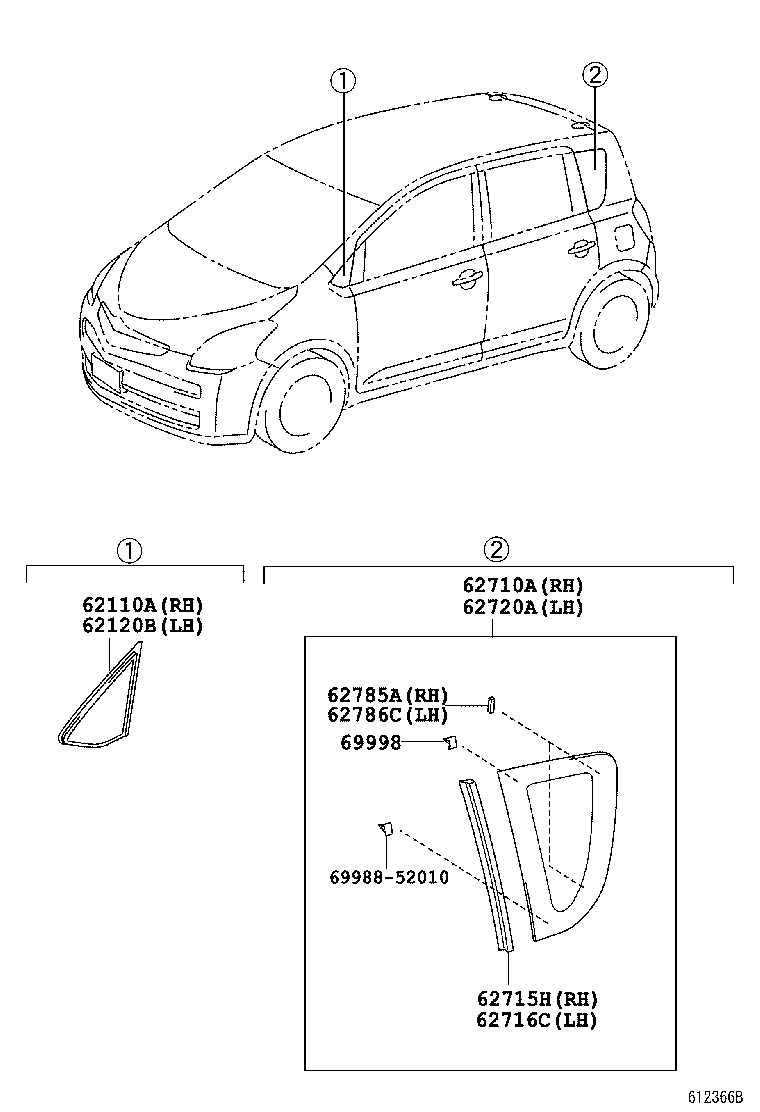 62710-52200 WINDOW ASSY, QUARTER, RH product image