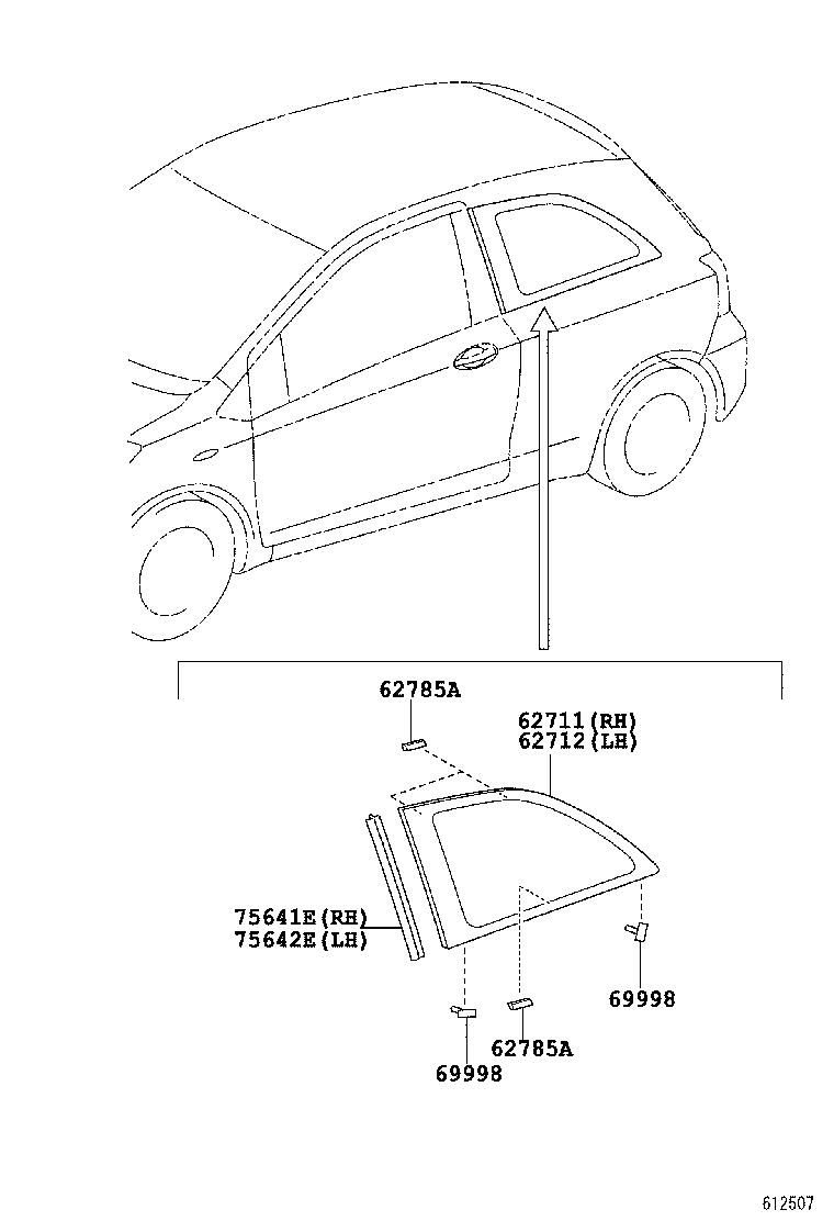 75641-0D010 MOULDING, QUARTER WINDOW, RH product image