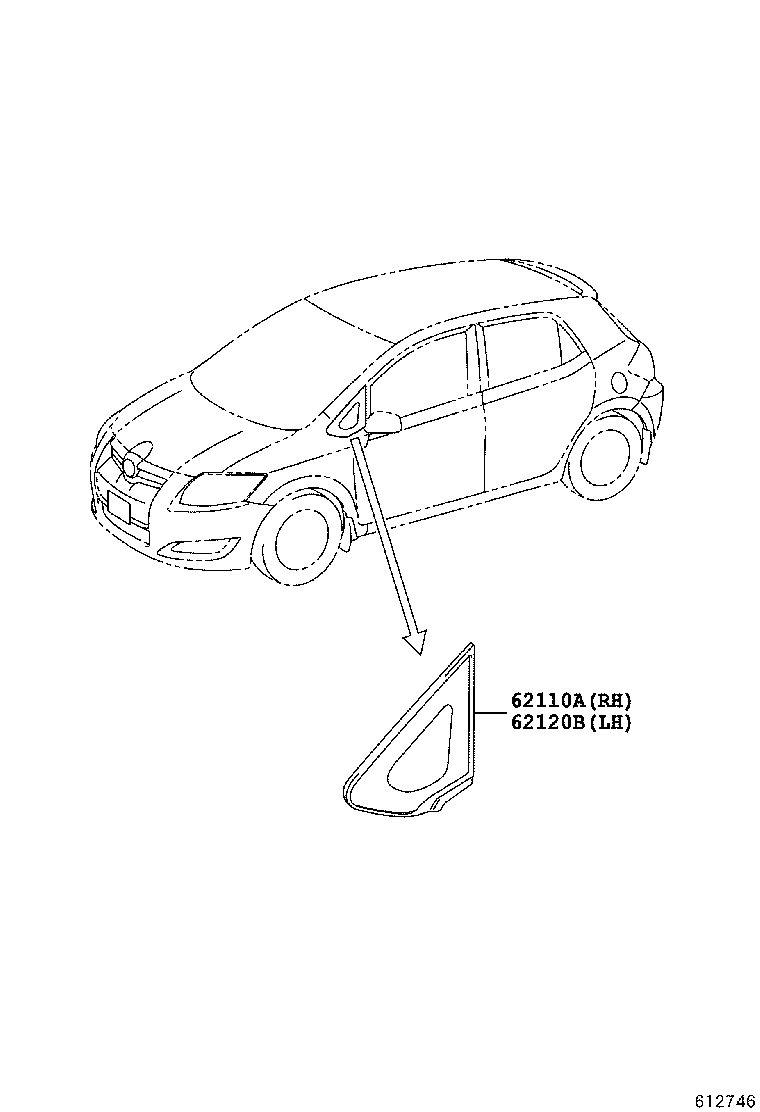 62120-12010 WINDOW ASSY, FRONT SIDE FIX, LH product image