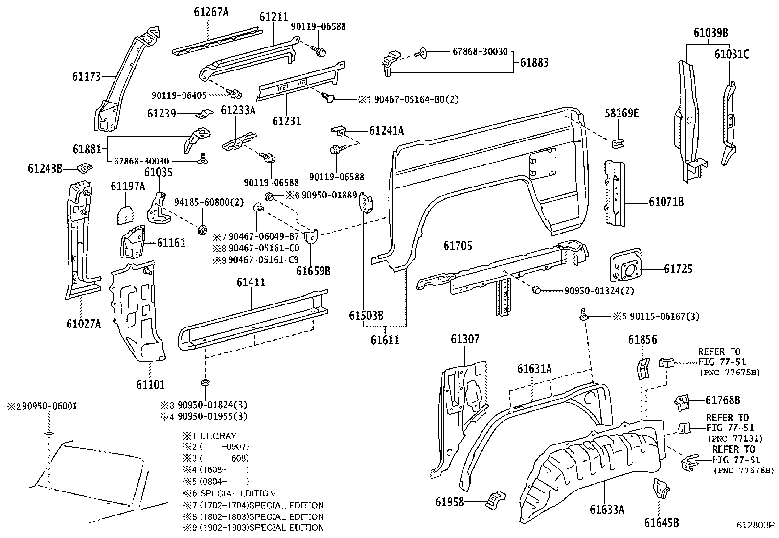 Toyota 61302-60131 PILLAR SUB-ASSY, CENTER BODY, OUTER LH