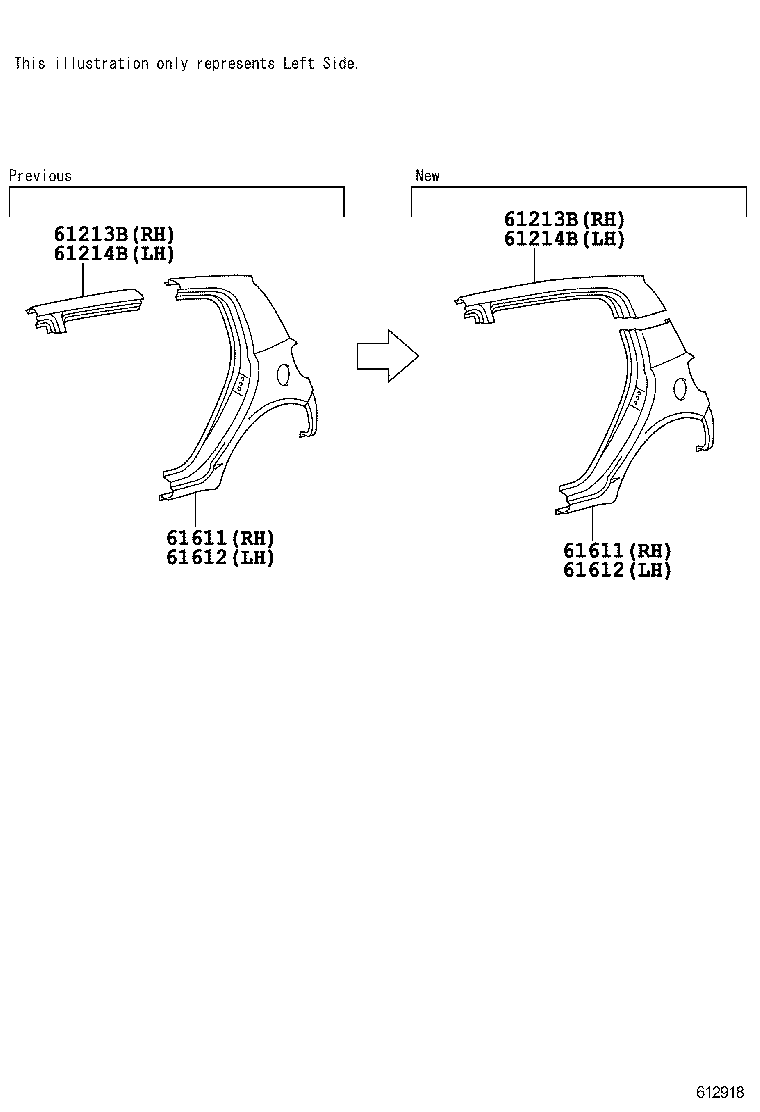 61815-32020 COVER, ROOF SIDE, INNER UPPER RH product image