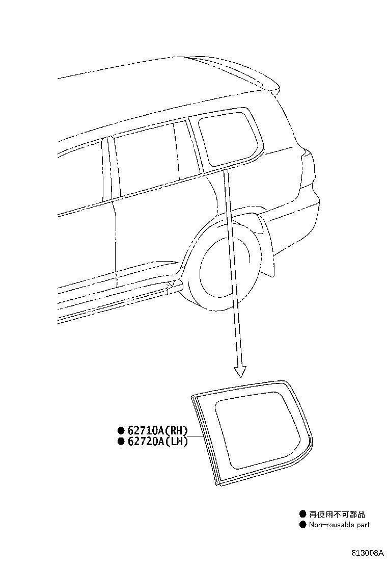 Toyota 62720-60K40 WINDOW ASSY, QUARTER, LH