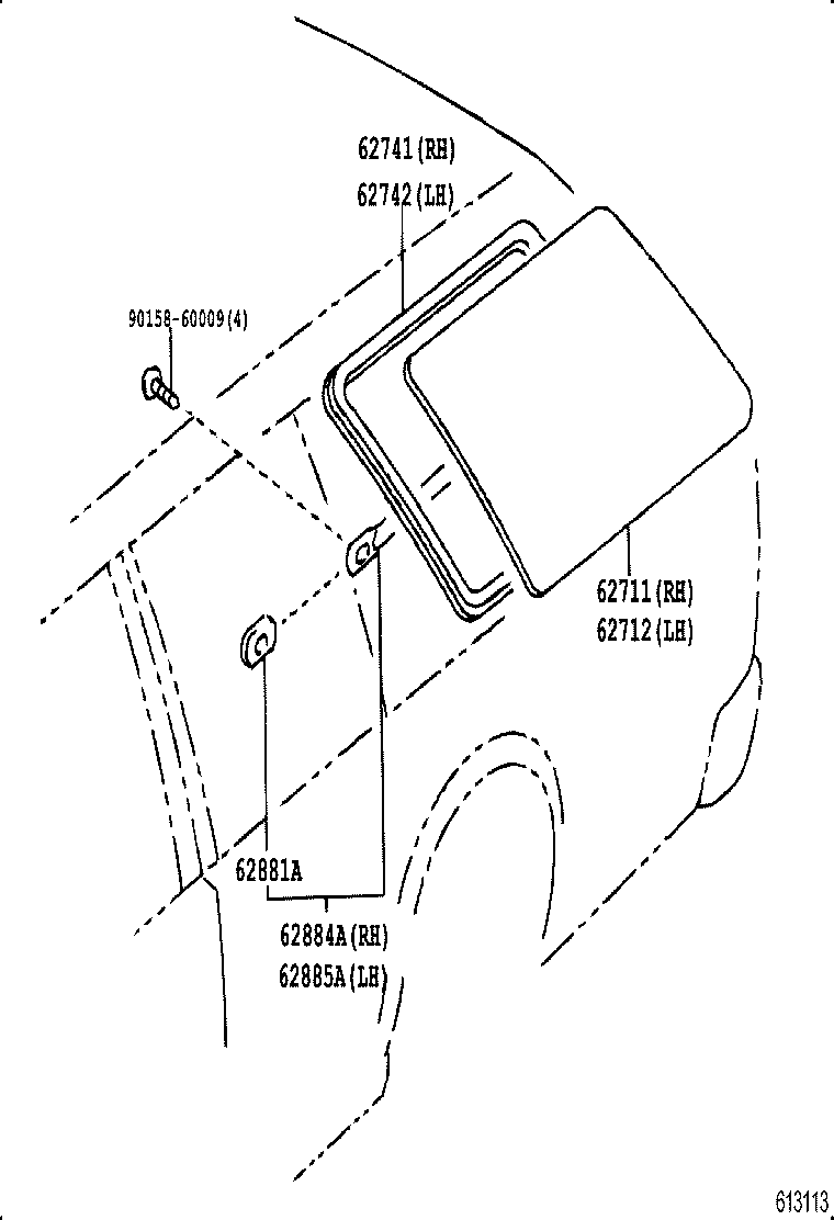 62720-20140 GLASS, QUARTER WINDOW, LH product image