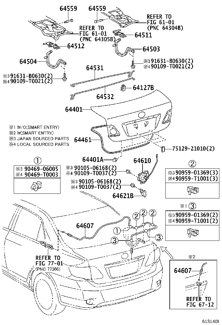 64607-02250 CABLE SUB-ASSY, LUGGAGE DOOR LOCK CONTROL product image