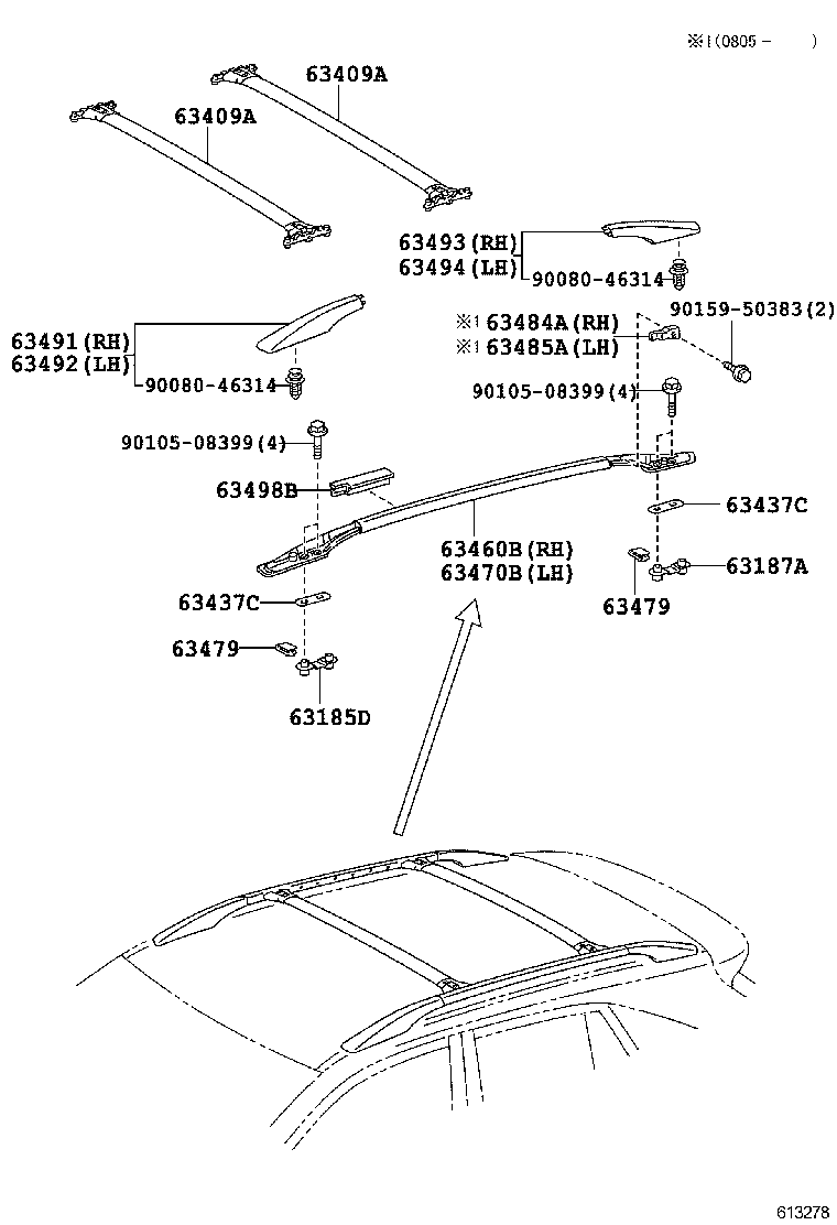 63409-0E010 SUPPORT SUB-ASSY, ROOF RACK, CENTER product image