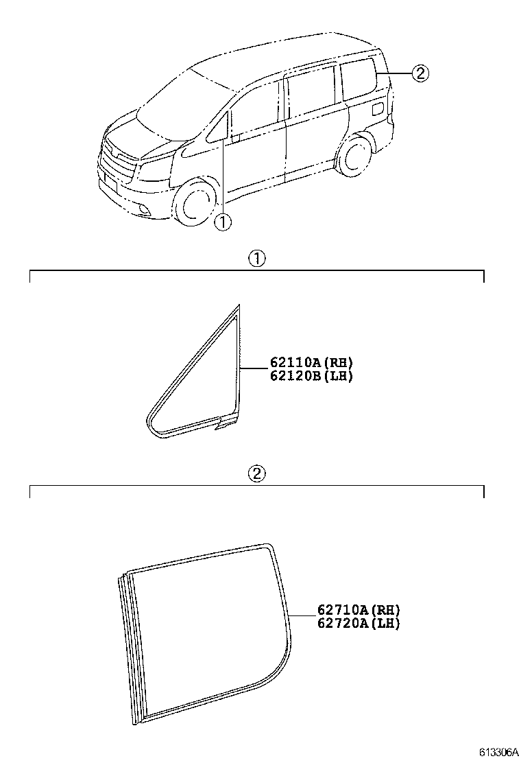 62120-28201 WINDOW ASSY, FRONT SIDE FIX, LH product image