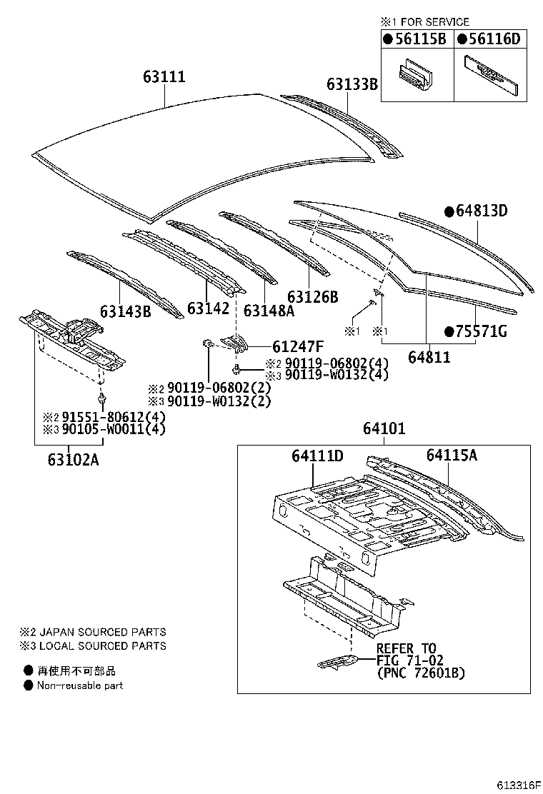 63126-05010 REINFORCEMENT, ROOF PANEL, REAR NO.2 product image