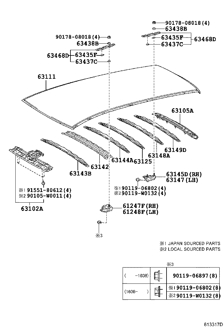 63126-05010 REINFORCEMENT, ROOF PANEL, REAR NO.2 product image