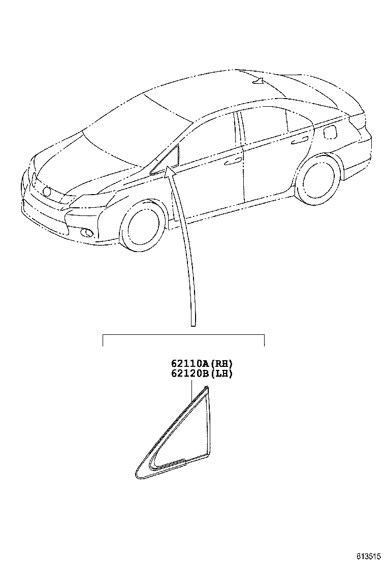 62120-75020 WINDOW ASSY, FRONT SIDE FIX, LH product image