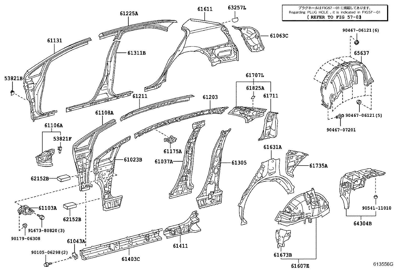 61311-75010 PILLAR, CENTER BODY, OUTER RH product image