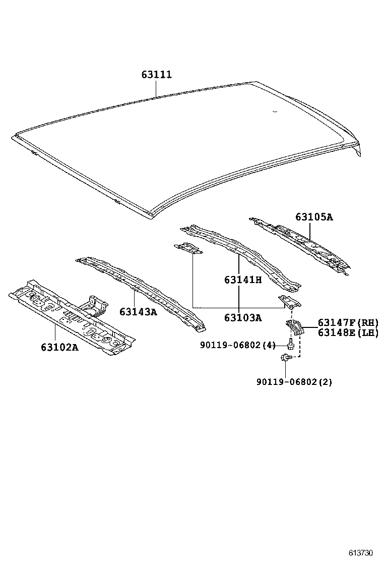 63148-74010 BRACKET, ROOF PANEL REINFORCEMENT, LH product image